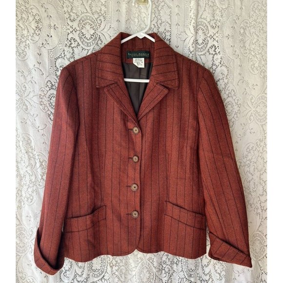 Harve Bernard Womens Size 14 100% Wool Blazer Jacket‎ Striped Pockets - Picture 1 of 6